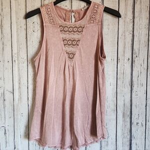 Gimmicks by BKE Mauve Boho Lace-Trim Tank Top M Romantic